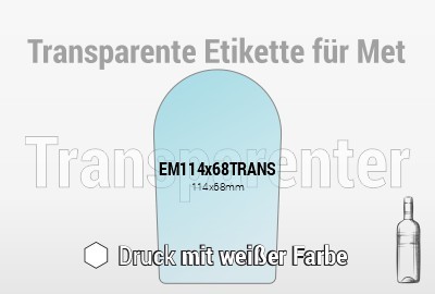 Transparent Etiketten für Met gerundet 68x114mm - weißer Druck