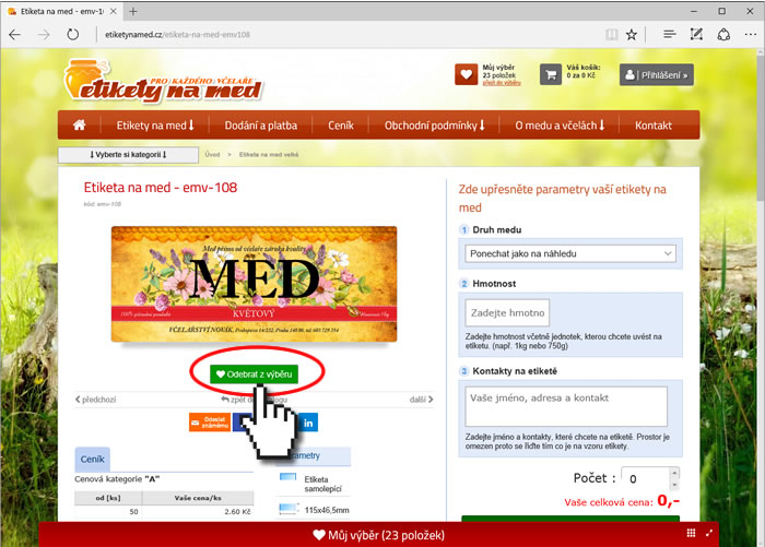Výběr etikety na med do Mého výběru